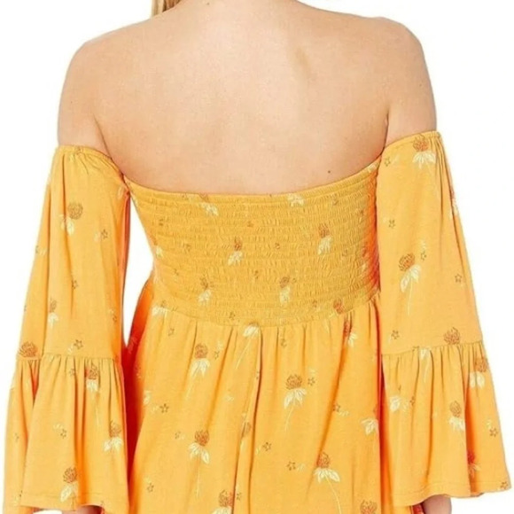 Free People Lana Off Shoulder Smocked Tunic NWOT Golden Poppies - Picture 8 of 9